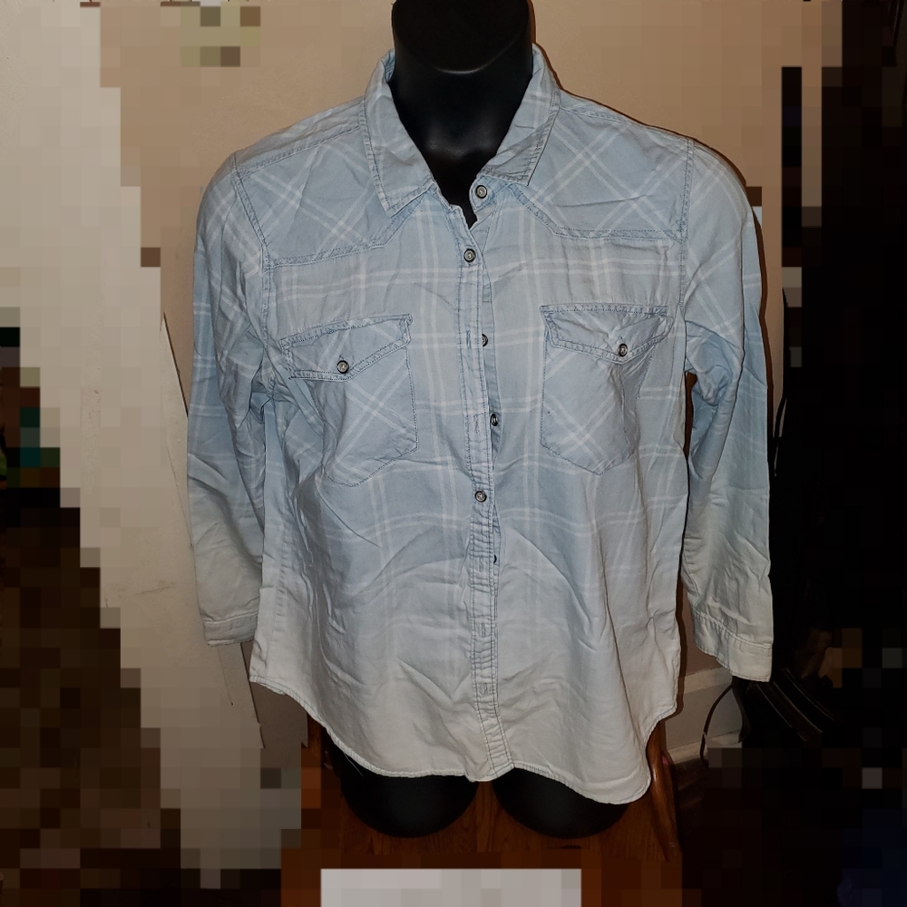 Gently Used Soft Denim Plaid Button Down Sz-XL